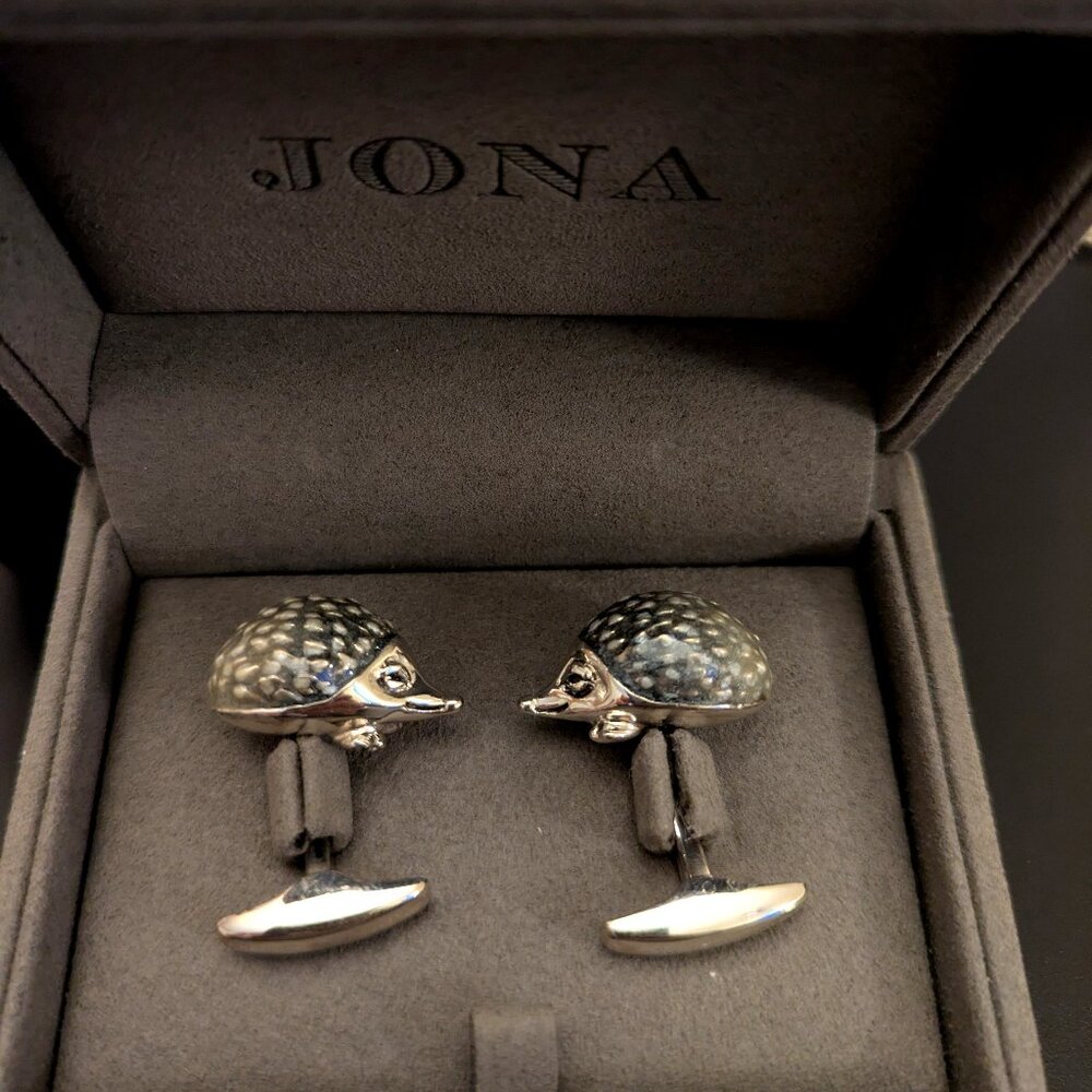 Alex Jona Sterling Silver Enamel Hedgehog Cufflinks